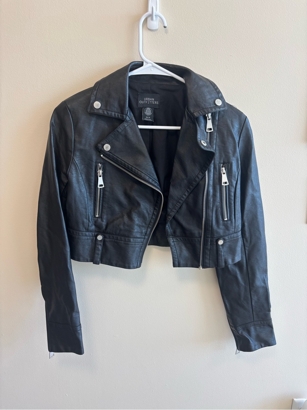 Urban Outfitters Black Cropped Moto-Style Faux Leather Jacket